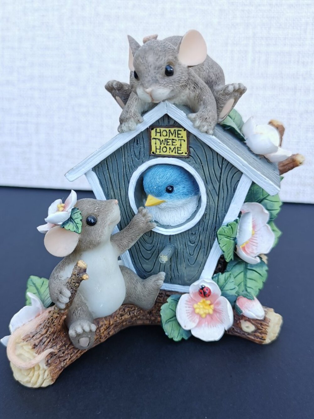 Fitz & Floyd Charming Tails Home Tweet Home Figurine Mice Mouse Bird Birdhouse